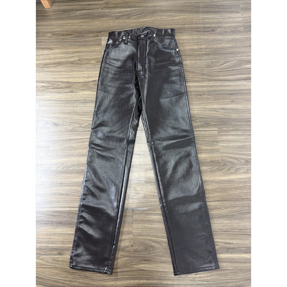 Vtg Rodeo 80s Wrangler Womens Black Leather Pleather High Waisted Pant USA 7x34